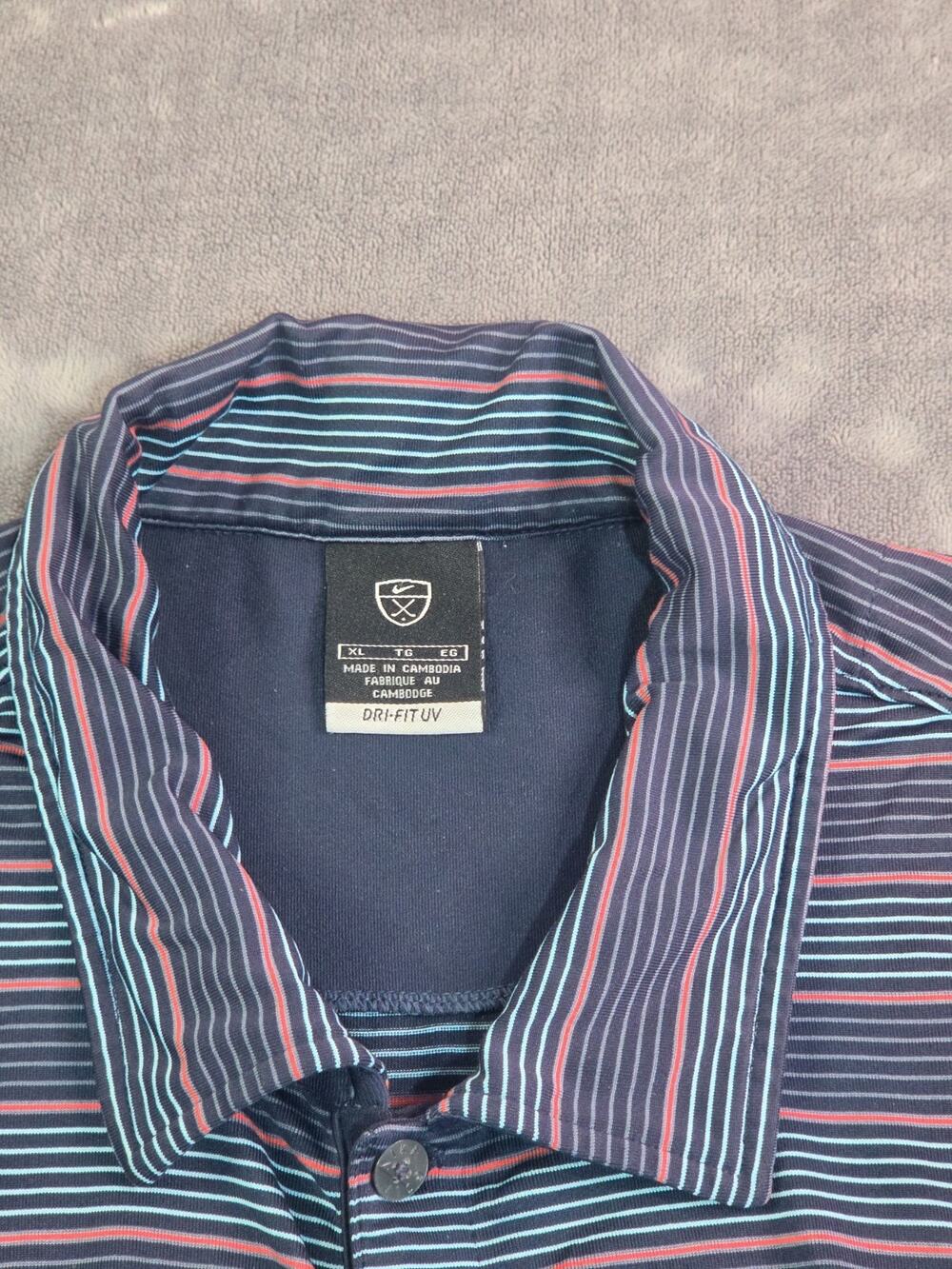 Nike Golf Dri-Fit UV Mens Size XL Polo Shirt Blue Stripe Stretch Casual Y2K C38